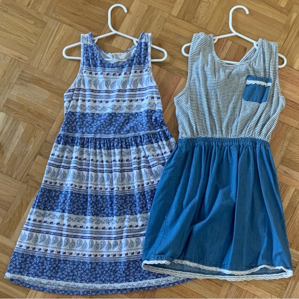 H&M Girls' Size 8 Sleeveless Summer Dress Duo Blue & White EUC!